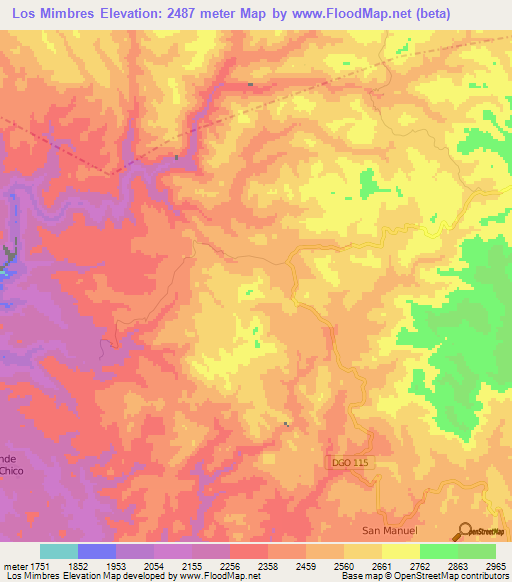 Los Mimbres,Mexico Elevation Map