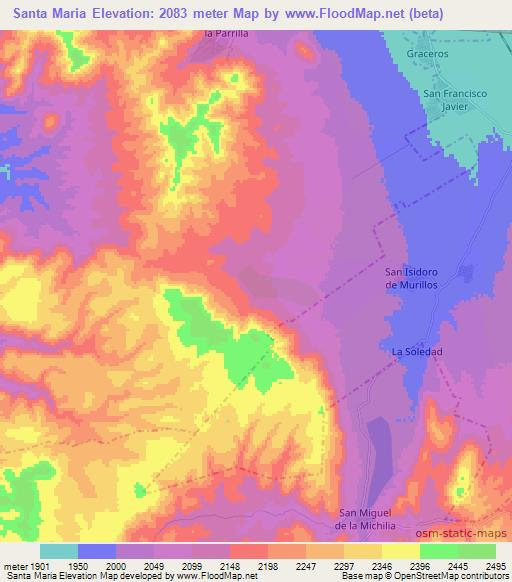 Santa Maria,Mexico Elevation Map