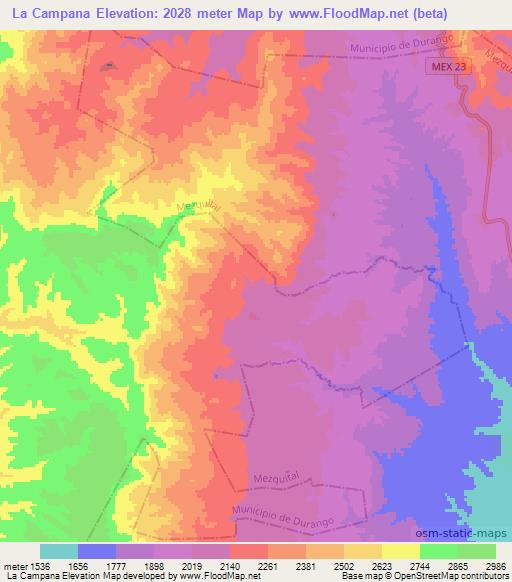 La Campana,Mexico Elevation Map