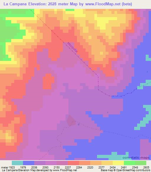 La Campana,Mexico Elevation Map