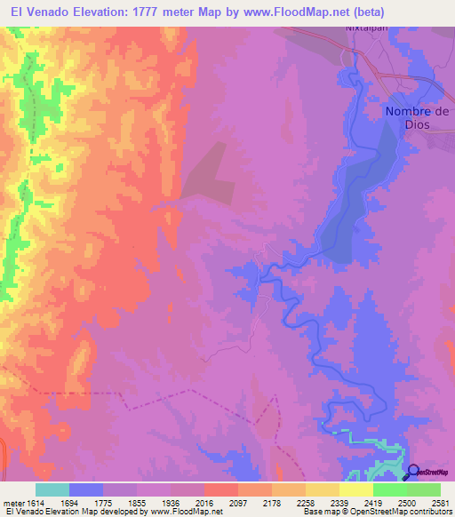 El Venado,Mexico Elevation Map