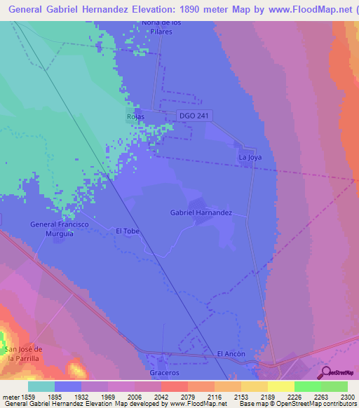 General Gabriel Hernandez,Mexico Elevation Map