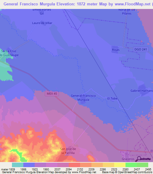 General Francisco Murgula,Mexico Elevation Map