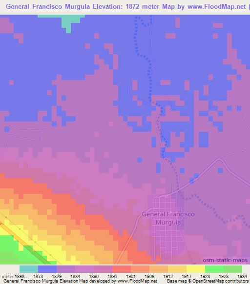 General Francisco Murgula,Mexico Elevation Map
