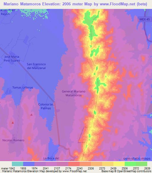 Mariano Matamoros,Mexico Elevation Map