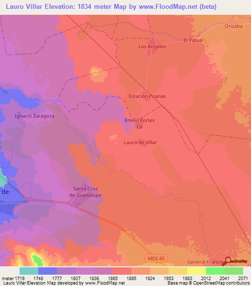 Lauro Villar,Mexico Elevation Map