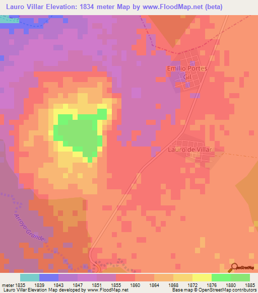 Lauro Villar,Mexico Elevation Map