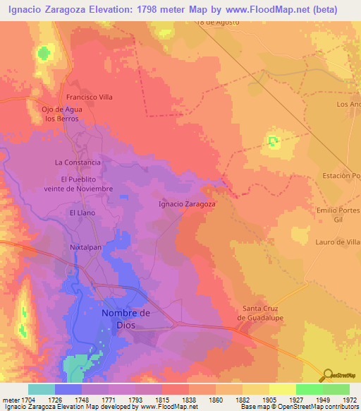 Ignacio Zaragoza,Mexico Elevation Map