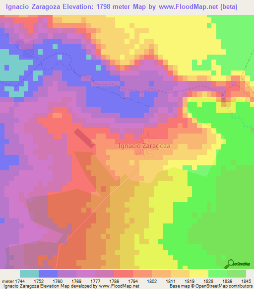 Ignacio Zaragoza,Mexico Elevation Map