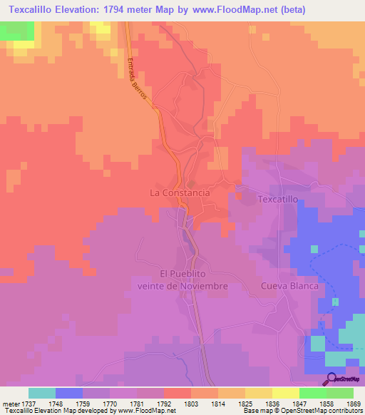 Texcalillo,Mexico Elevation Map