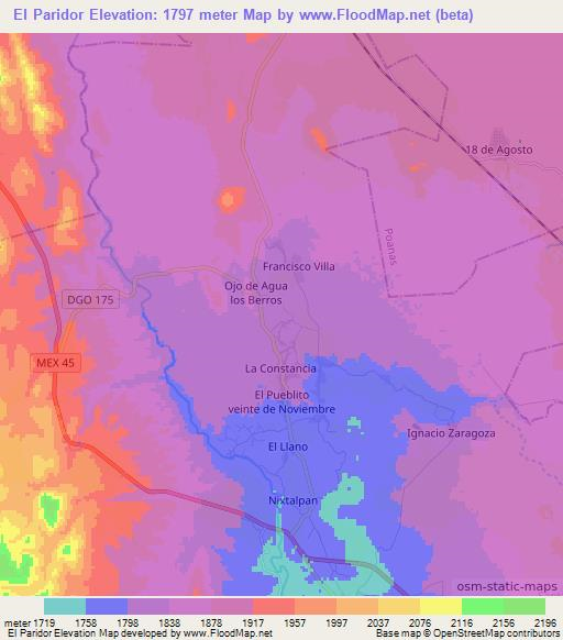 El Paridor,Mexico Elevation Map