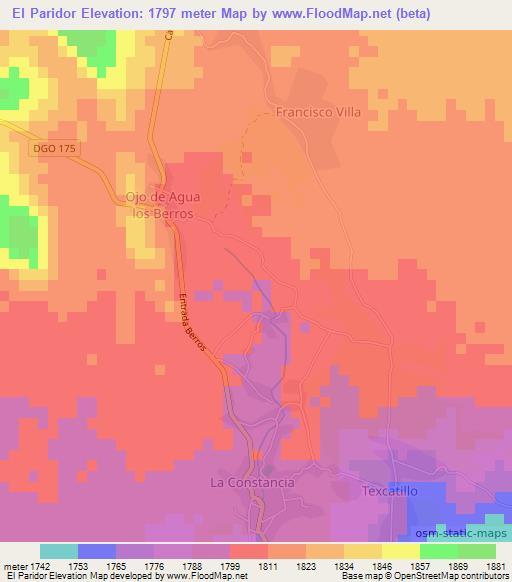 El Paridor,Mexico Elevation Map