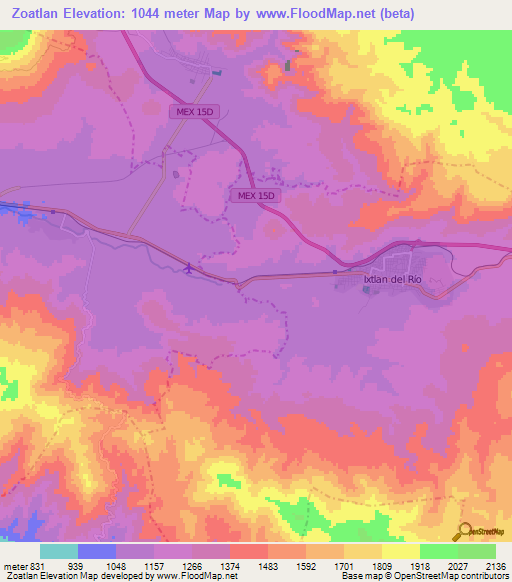 Zoatlan,Mexico Elevation Map