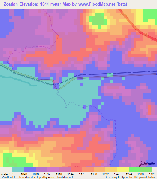 Zoatlan,Mexico Elevation Map