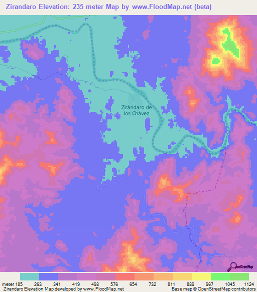 Zirandaro,Mexico Elevation Map