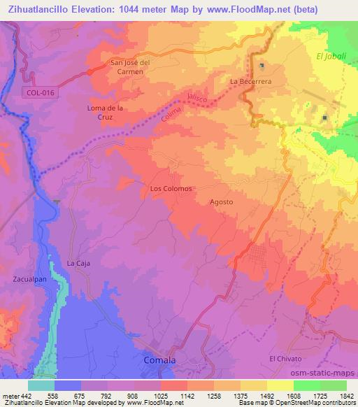 Zihuatlancillo,Mexico Elevation Map