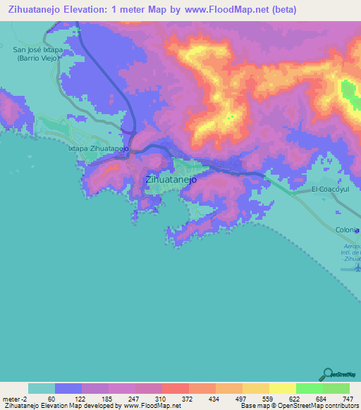 Zihuatanejo,Mexico Elevation Map