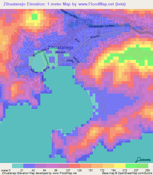 Zihuatanejo,Mexico Elevation Map