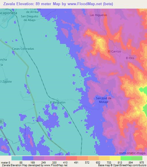 Zavala,Mexico Elevation Map