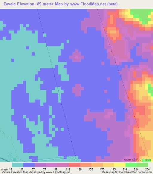 Zavala,Mexico Elevation Map