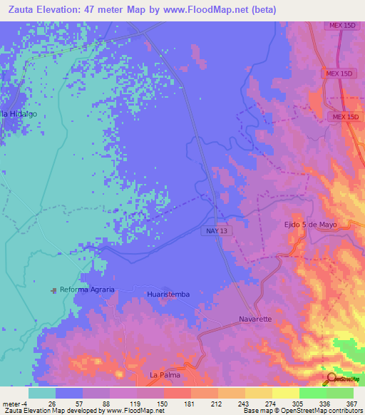 Zauta,Mexico Elevation Map