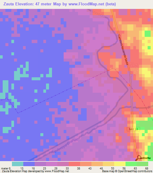 Zauta,Mexico Elevation Map