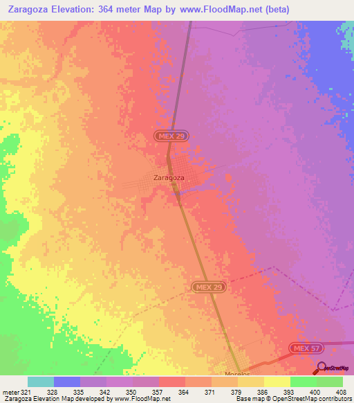 Zaragoza,Mexico Elevation Map