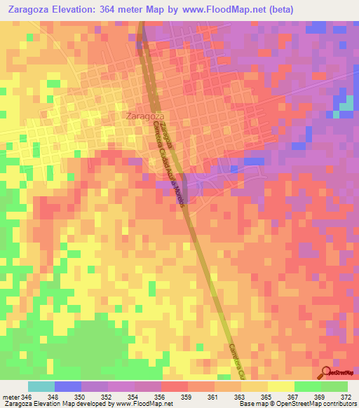 Zaragoza,Mexico Elevation Map