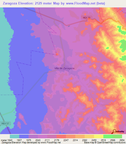 Zaragoza,Mexico Elevation Map