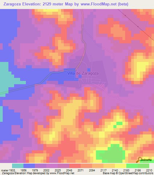 Zaragoza,Mexico Elevation Map