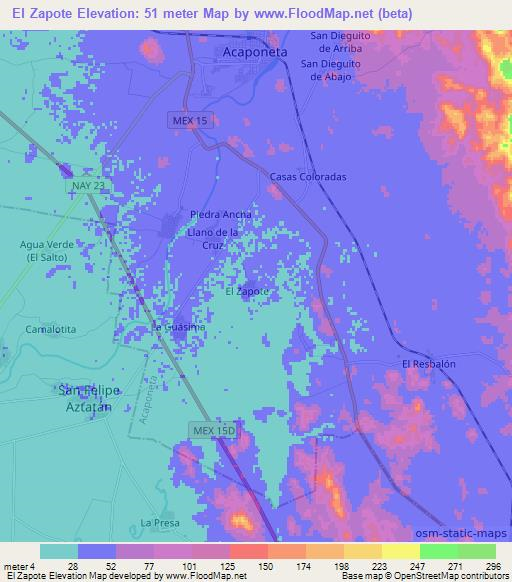 El Zapote,Mexico Elevation Map