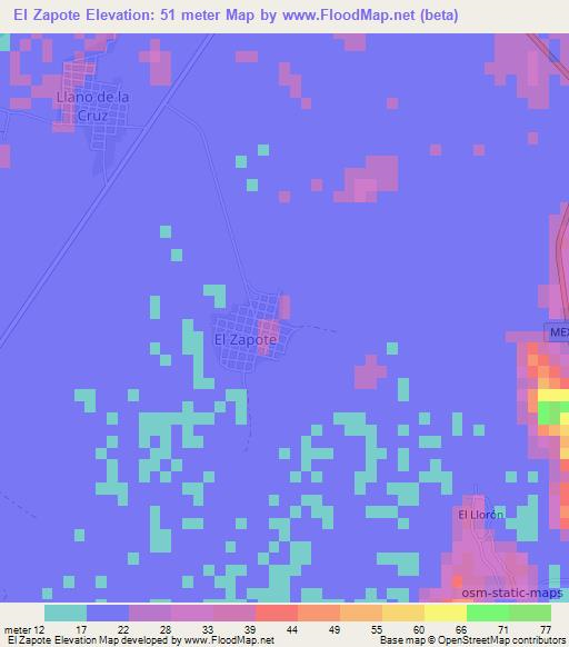 El Zapote,Mexico Elevation Map