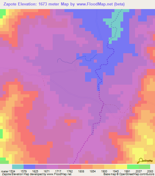 Zapote,Mexico Elevation Map