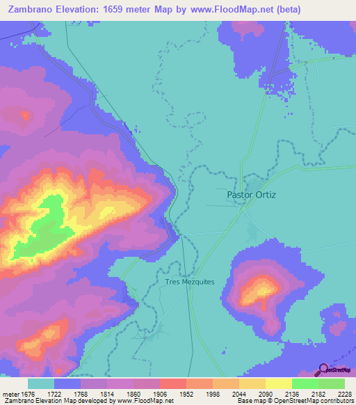 Zambrano,Mexico Elevation Map