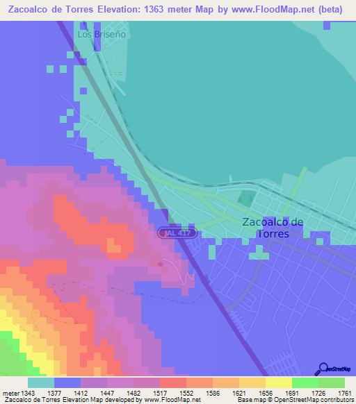 Zacoalco de Torres,Mexico Elevation Map