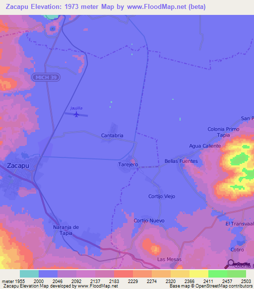 Zacapu,Mexico Elevation Map