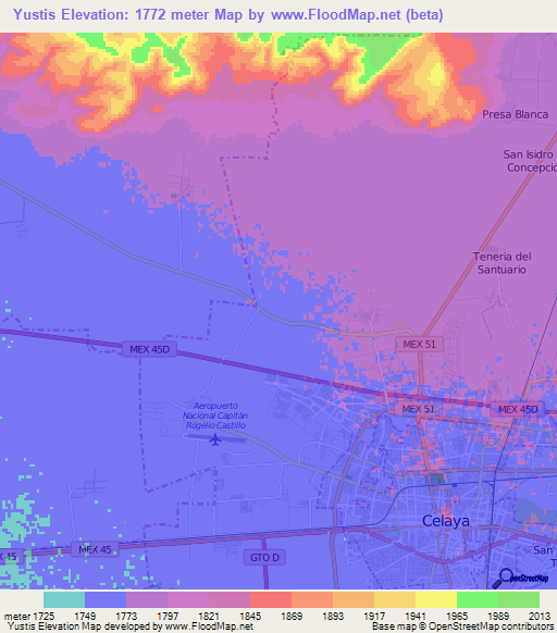 Yustis,Mexico Elevation Map