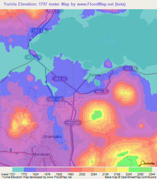 Yuriria,Mexico Elevation Map