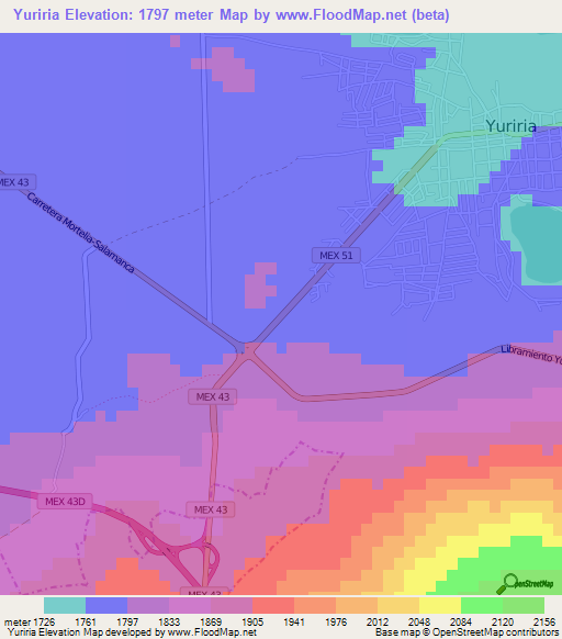 Yuriria,Mexico Elevation Map