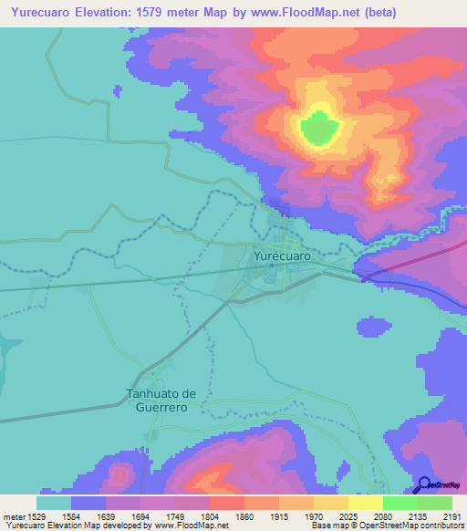 Yurecuaro,Mexico Elevation Map