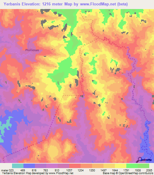 Yerbanis,Mexico Elevation Map