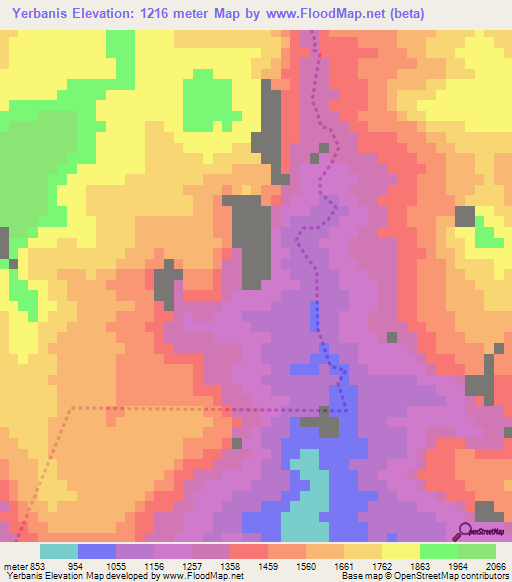 Yerbanis,Mexico Elevation Map