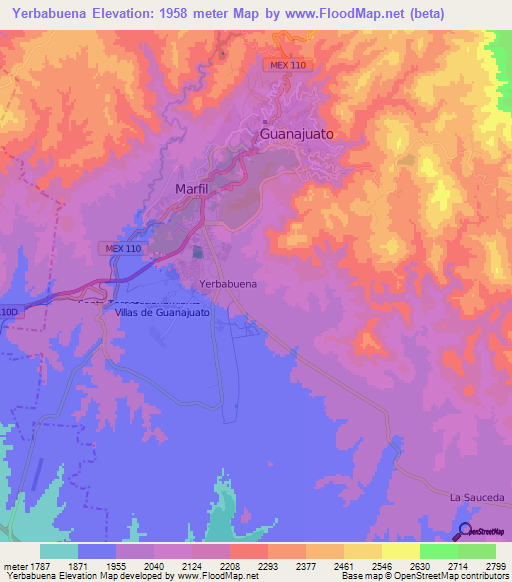 Yerbabuena,Mexico Elevation Map