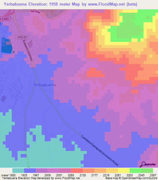 Yerbabuena,Mexico Elevation Map