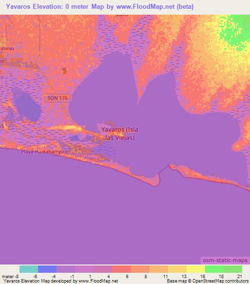 Yavaros,Mexico Elevation Map