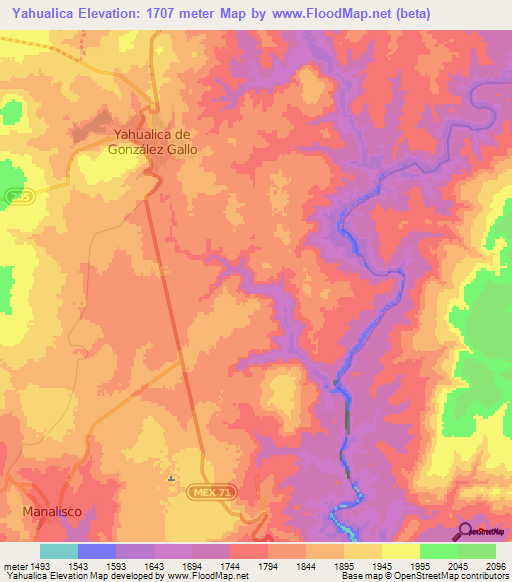 Yahualica,Mexico Elevation Map