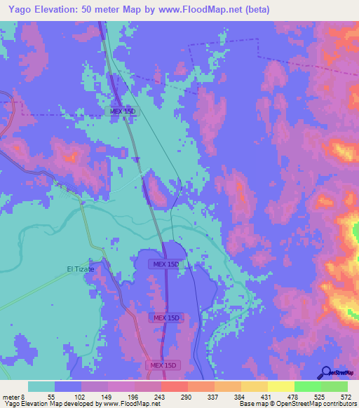 Yago,Mexico Elevation Map