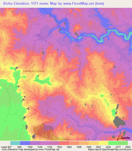 Xichu,Mexico Elevation Map