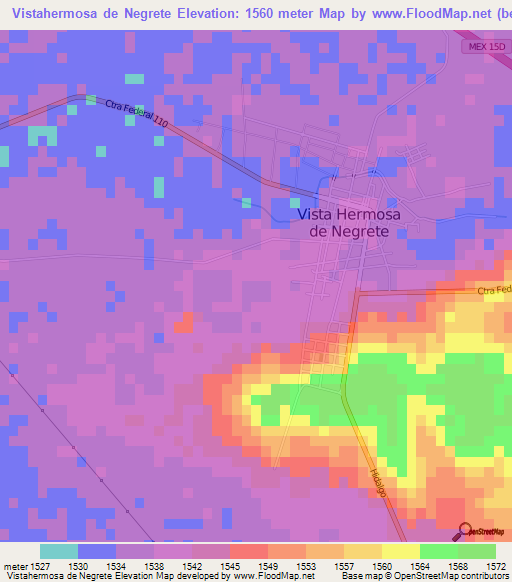 Vistahermosa de Negrete,Mexico Elevation Map