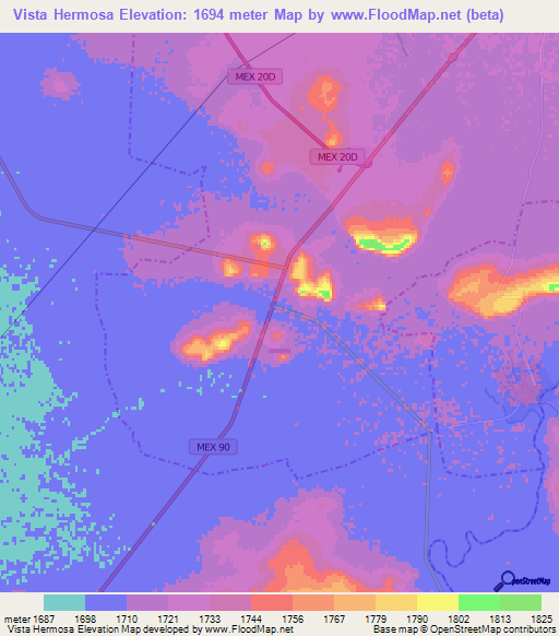 Vista Hermosa,Mexico Elevation Map